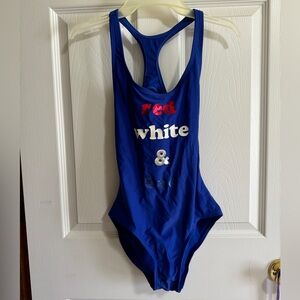No Boundaries women’s Size S (3-5) Blue One Piece Swimsuit Red White & Bae